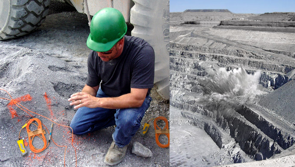 Miner using explosives blasting cap